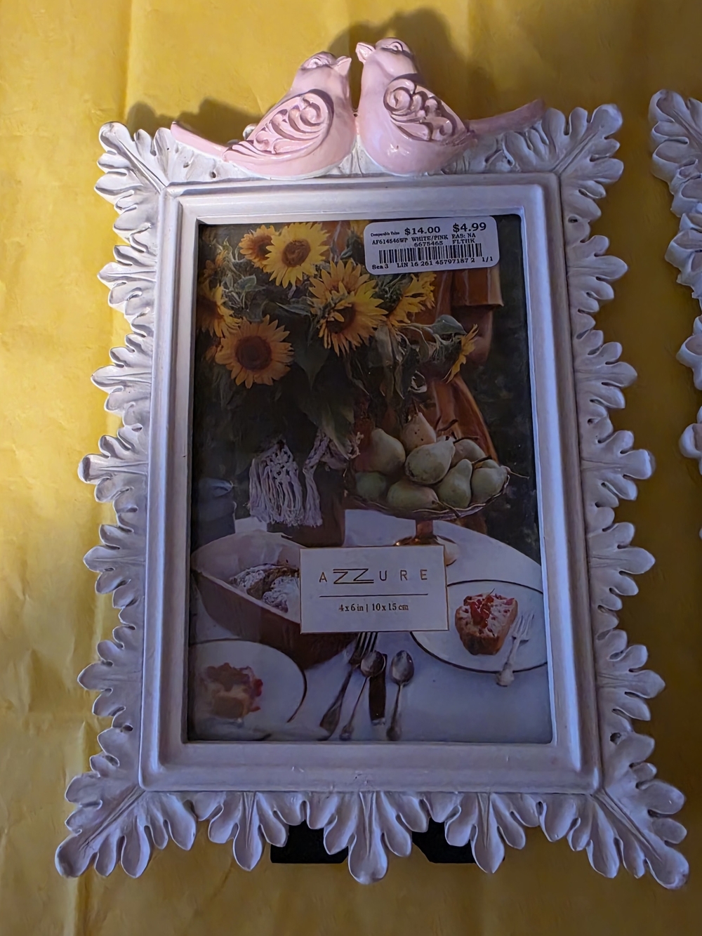 2 Azzure Pink & White Bird Accent Picture Frames 4x6